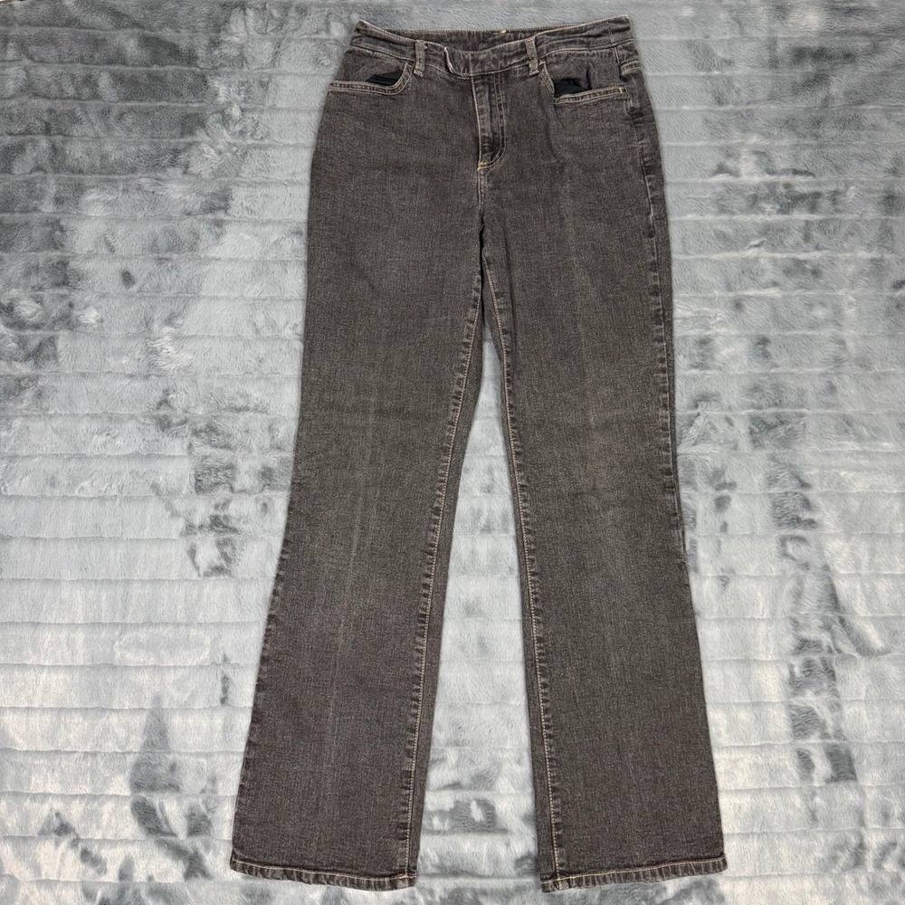 Petite Sophisticate Womens 8P Black Stretch Straight Leg Jeans Faded Wash Denim